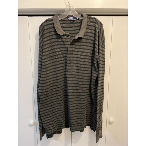 VTG Polo Ralph Lauren Men's Long Sleeve Shirt XL Striped Gray/Green MADE IN USA - Picture 1 of 6